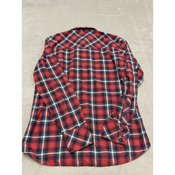 True Religion Shirt Mens 3XL Red Plaid Western Pearl Snap Long Sleeve - Picture 8 of 9
